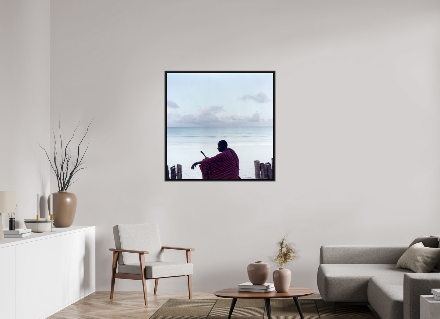 100 x 100 cm, Floater Frame | Black Matte Massai - Zanzibar, Tansania 02