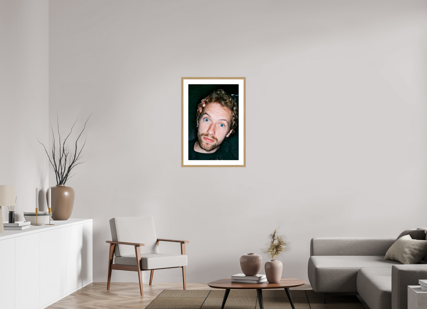 50 x 75 cm, Wood Frame with Passe-Partout | Oak Chris Martin - Coldplay 08