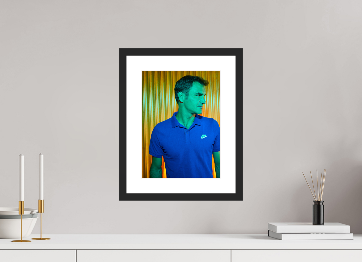 25 x 33,9 cm, Wood Frame with Passe-Partout | Black Matte Roger Federer 02