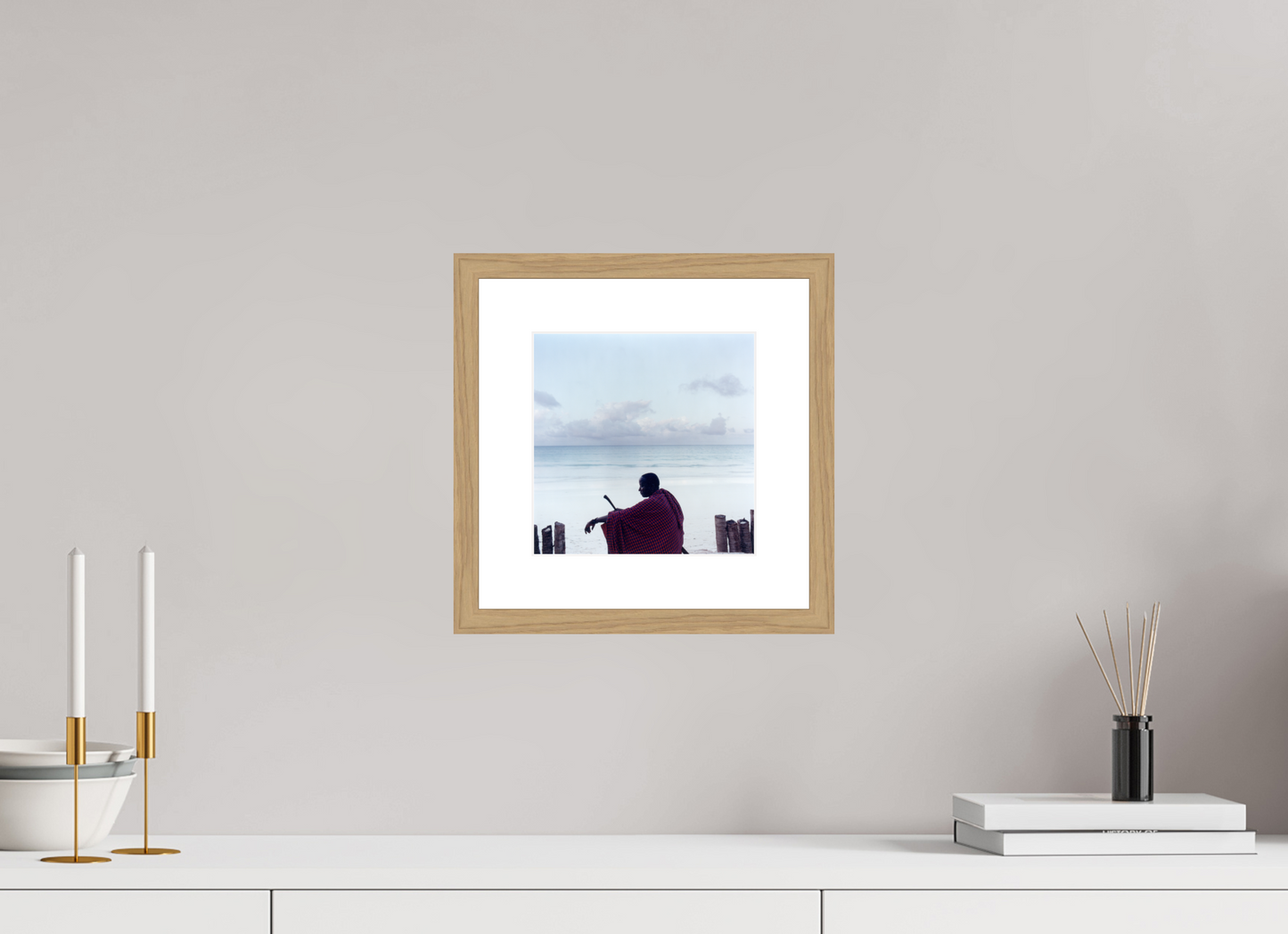 20 x 20 cm, Wood Frame with Passe-Partout | Oak Massai - Zanzibar, Tansania 02