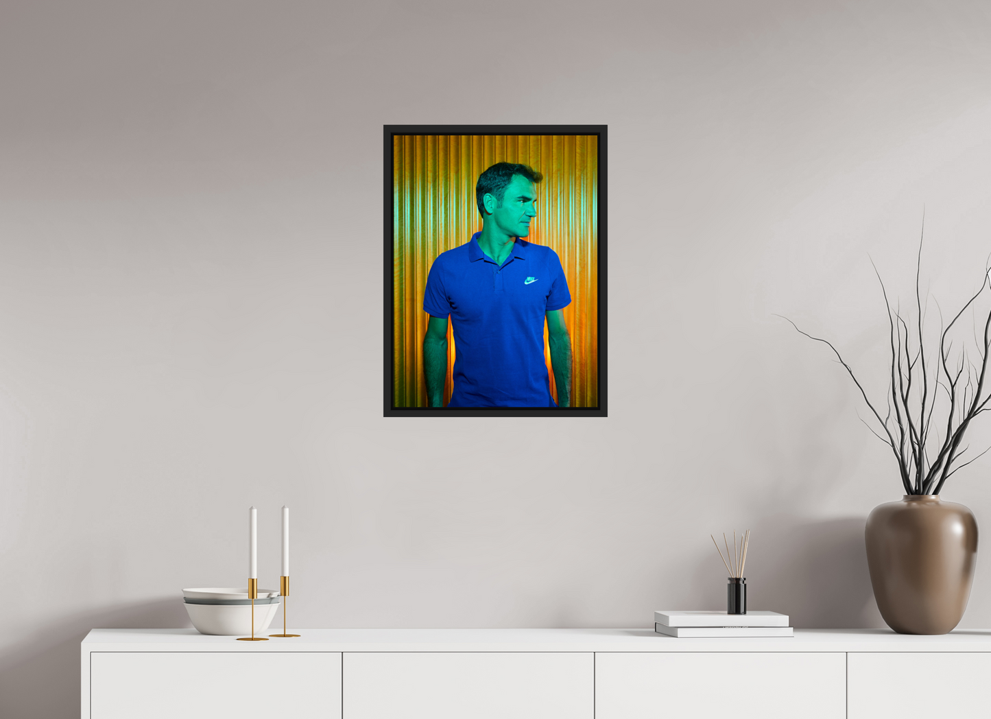 45 x 60 cm, Floater Frame | Black Matte Roger Federer 01