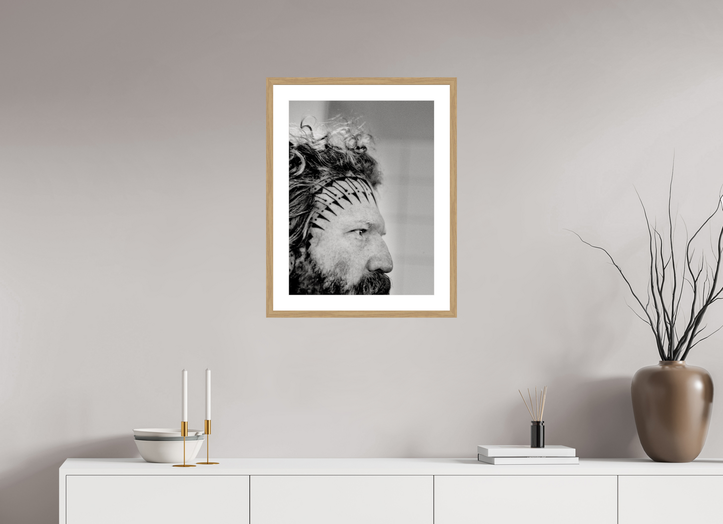 45 x 60 cm, Wood Frame with Passe-Partout | Oak Brent Hinds - Mastodon 01