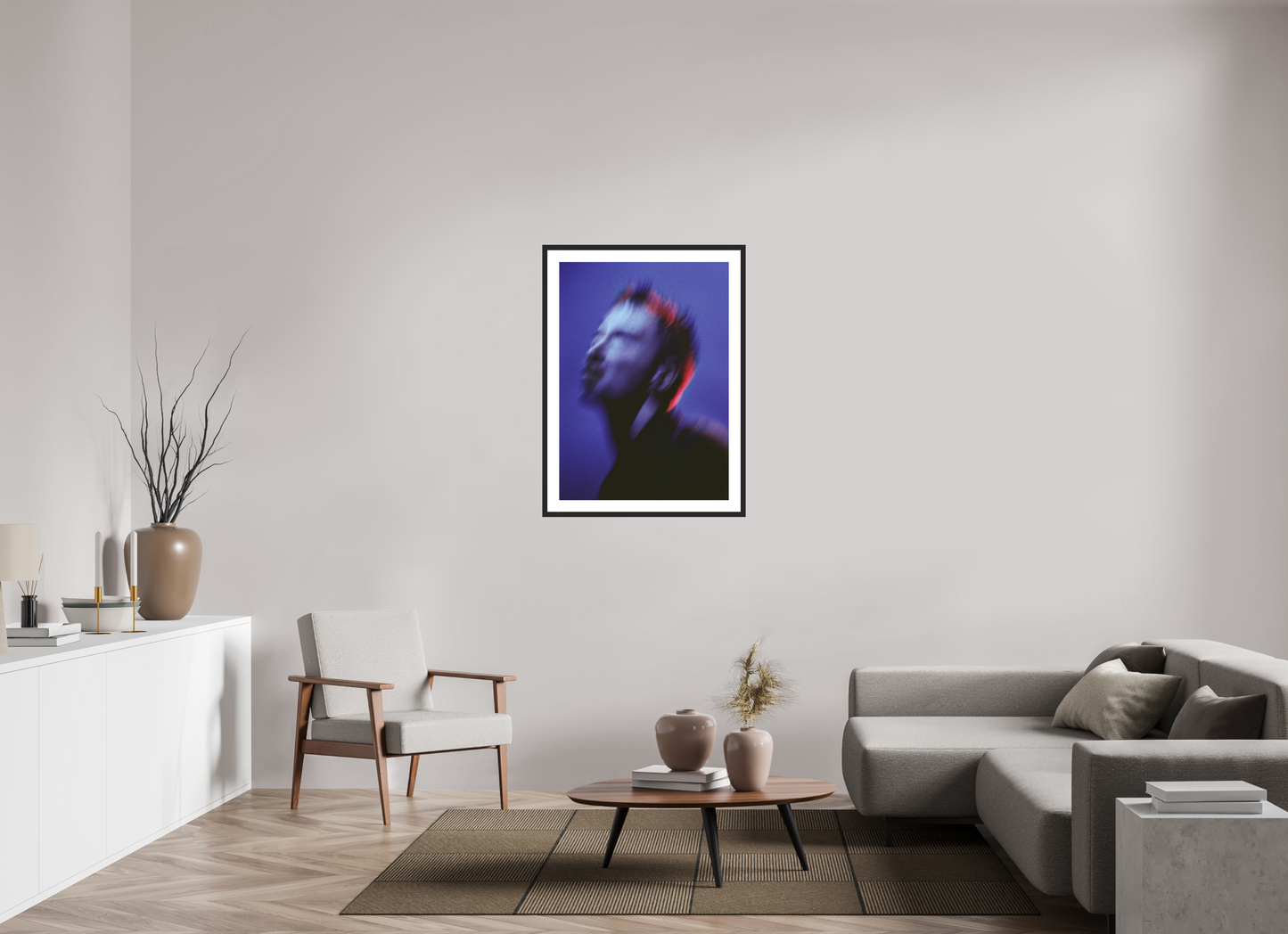 70 x 98 cm, Wood Frame with Passe-Partout | Black Matte Thom Yorke - Radiohead 01