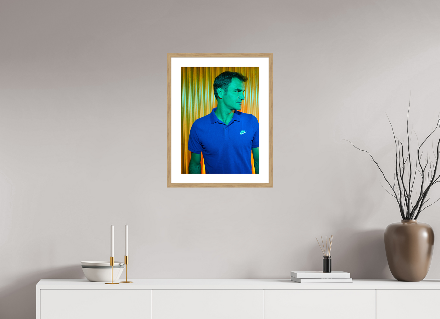 40 x 54,2 cm, Wood Frame with Passe-Partout | Oak Roger Federer 02