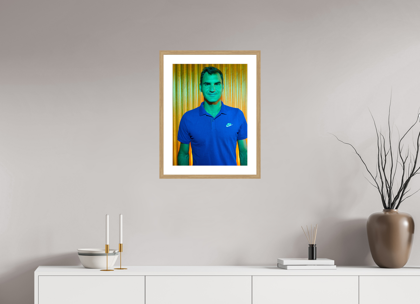 40 x 54,2 cm, Wood Frame with Passe-Partout | Oak Roger Federer 03