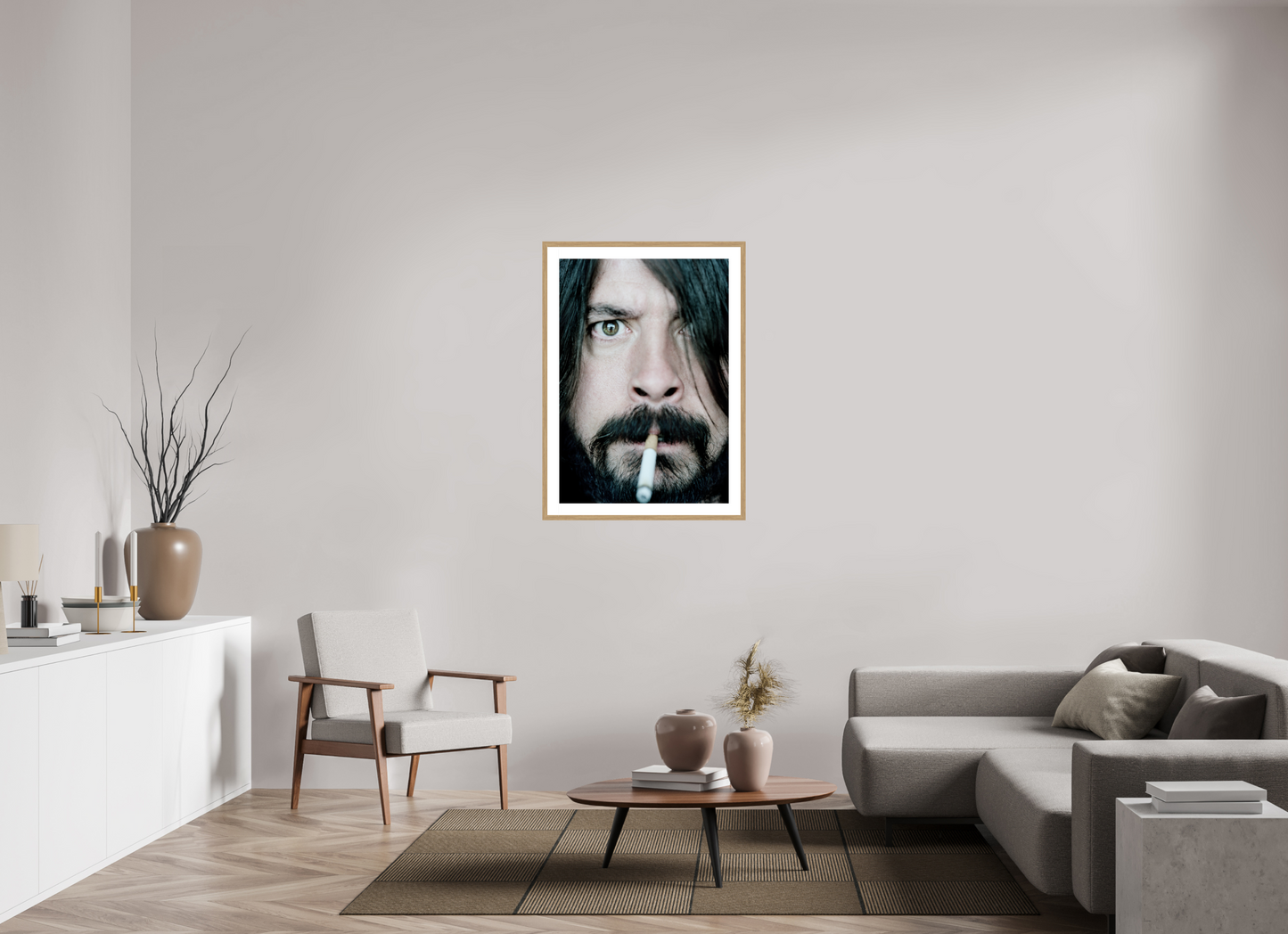 70 x 100,7 cm, Wood Frame with Passe-Partout | Oak Dave Grohl - Foo Fighters 01