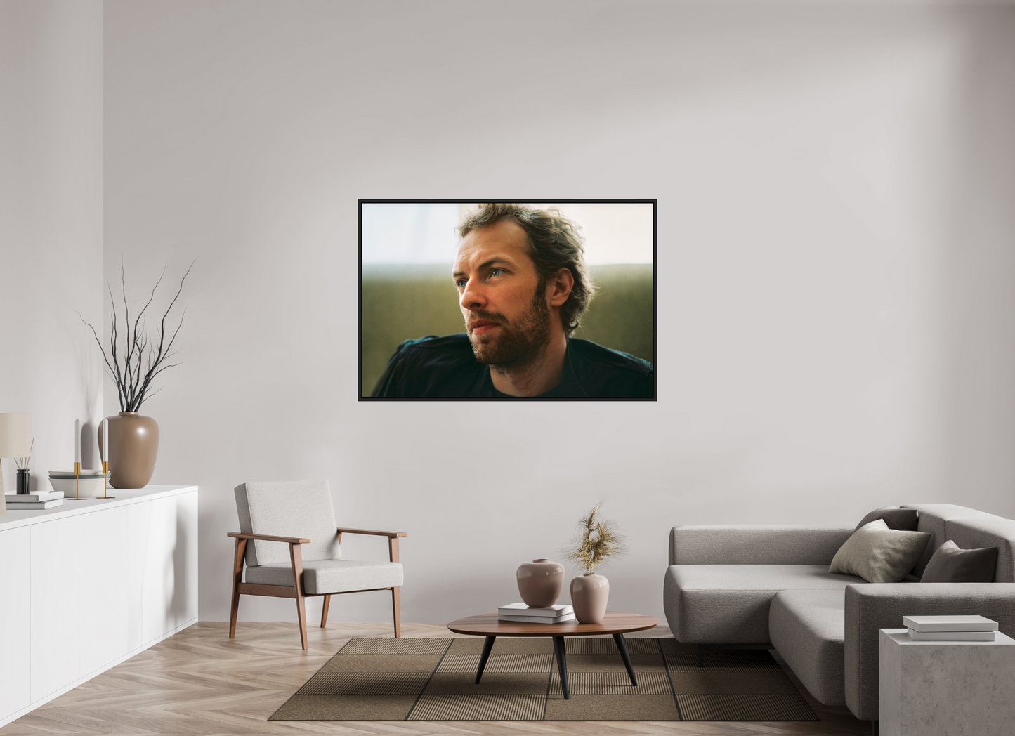 150 x 100 cm, Floater Frame | Black Matte Chris Martin - Coldplay 01