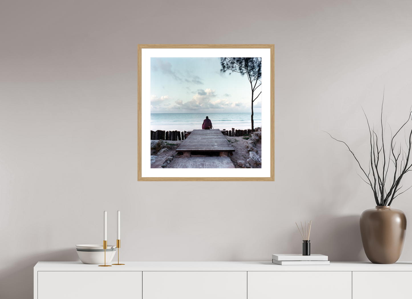 60 x 60 cm, Wood Frame with Passe-Partout | Oak Massai - Zanzibar, Tansania 01