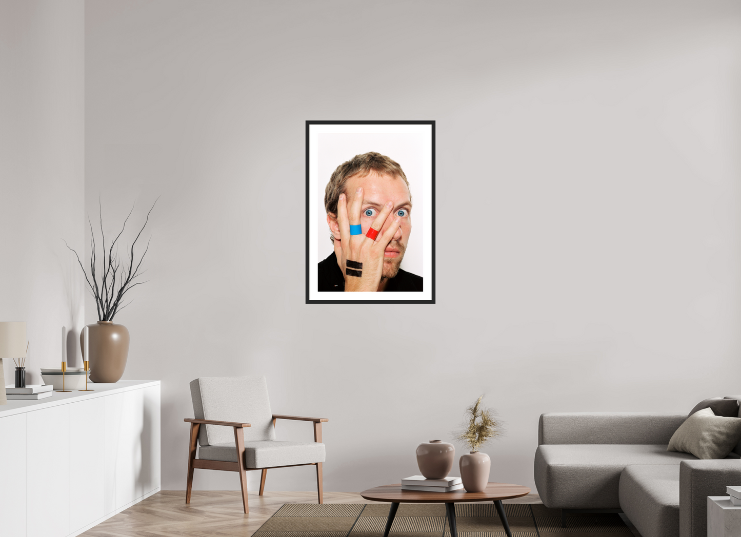 60 x 90 cm, Wood Frame with Passe-Partout | Black Matte Chris Martin - Coldplay 06