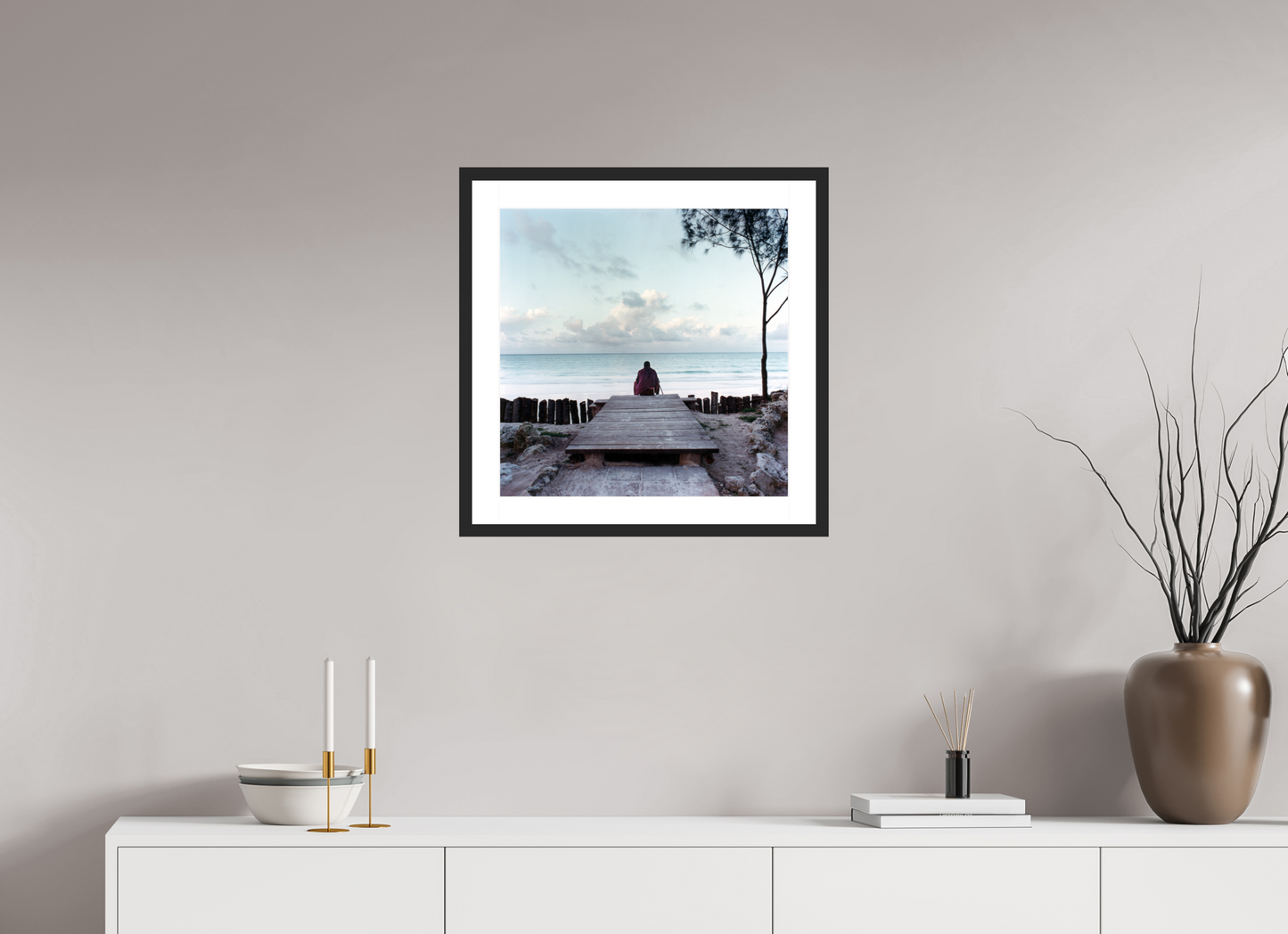 50 x 50 cm, Wood Frame with Passe-Partout | Black Matte Massai - Zanzibar, Tansania 01