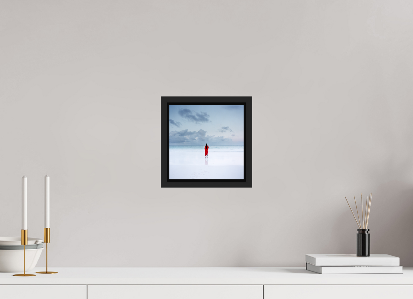 20 x 20 cm, Floater Frame | Black Matte Massai - Zanzibar, Tansania 03