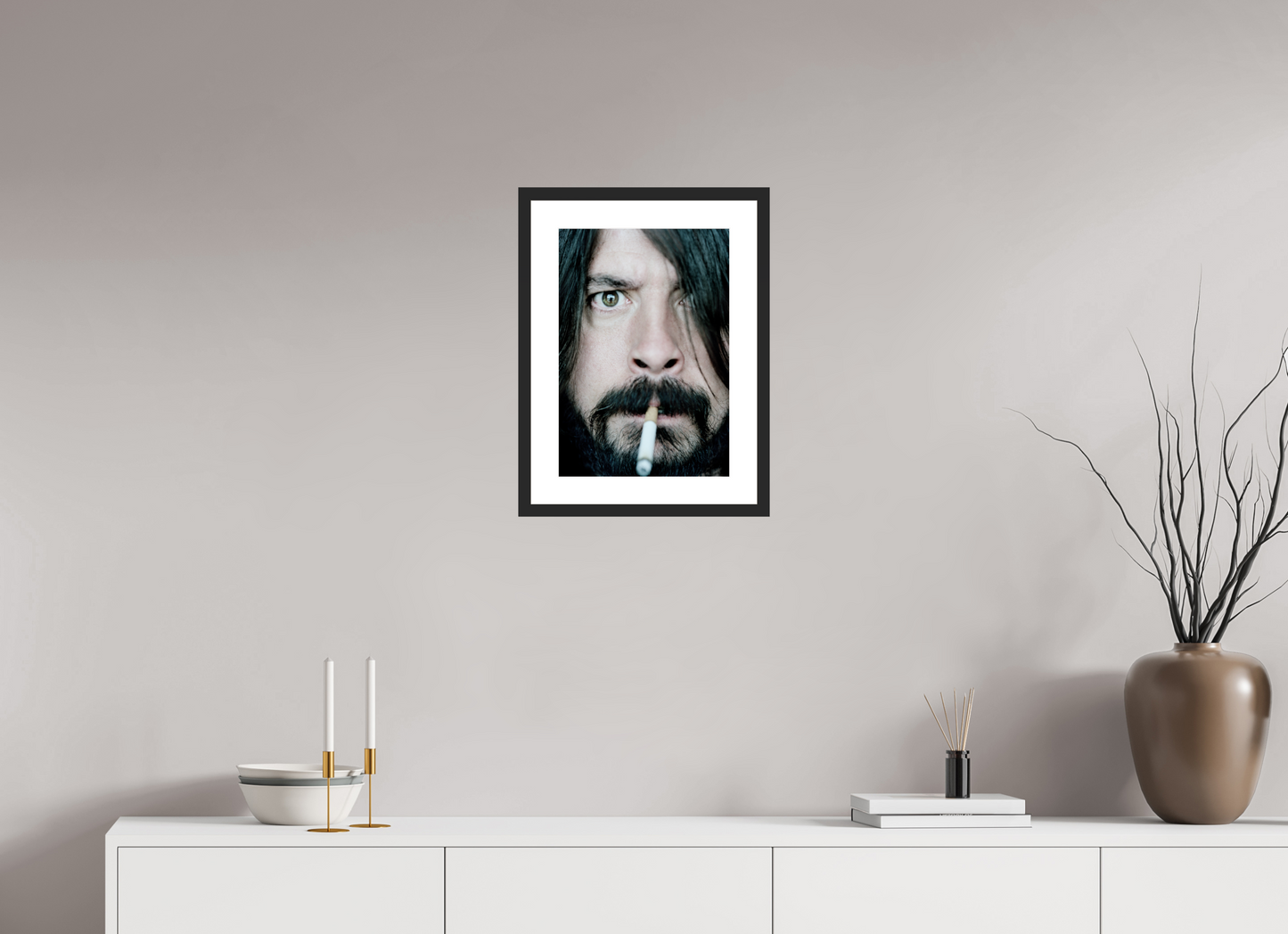 30 x 43,2 cm, Wood Frame with Passe-Partout | Black Matte Dave Grohl - Foo Fighters 01