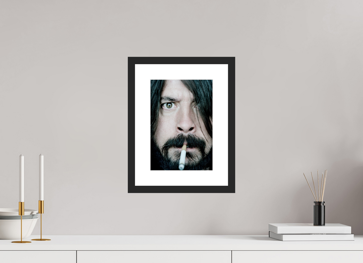 20 x 28,8 cm, Wood Frame with Passe-Partout | Black Matte Dave Grohl - Foo Fighters 01