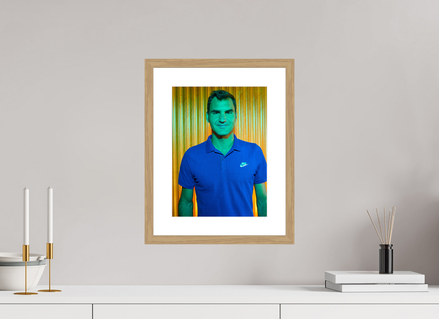 25 x 33,9 cm, Wood Frame with Passe-Partout | Oak Roger Federer 03