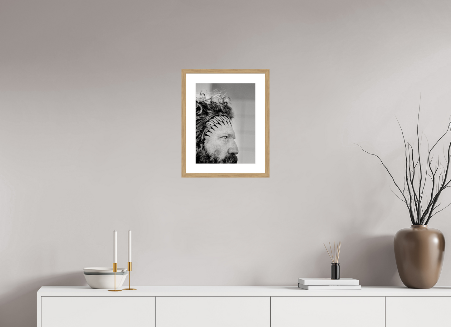 30 x 40 cm, Wood Frame with Passe-Partout | Oak Brent Hinds - Mastodon 01