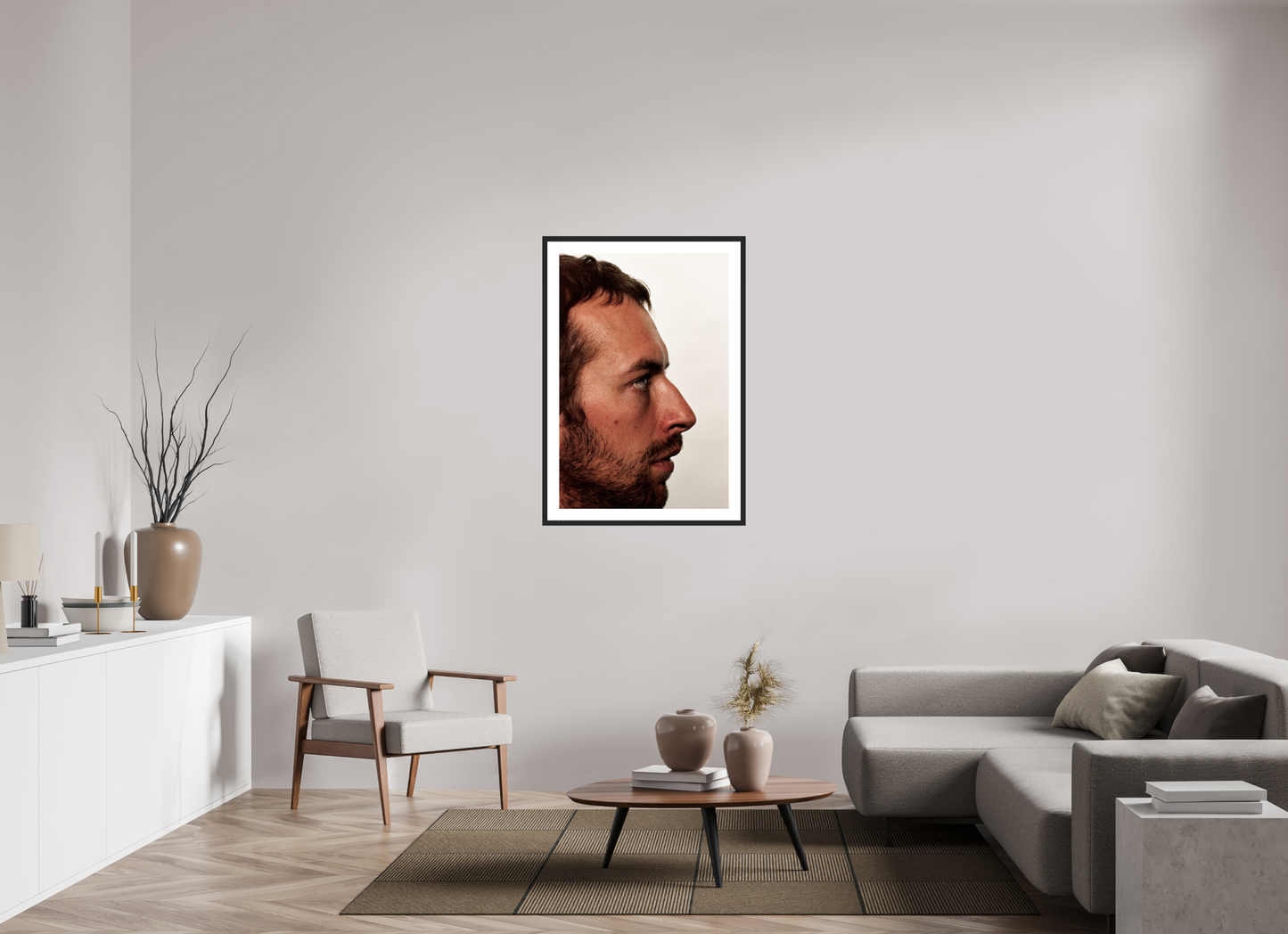 70 x 105 cm, Wood Frame with Passe-Partout | Black Matte Chris Martin - Coldplay 03