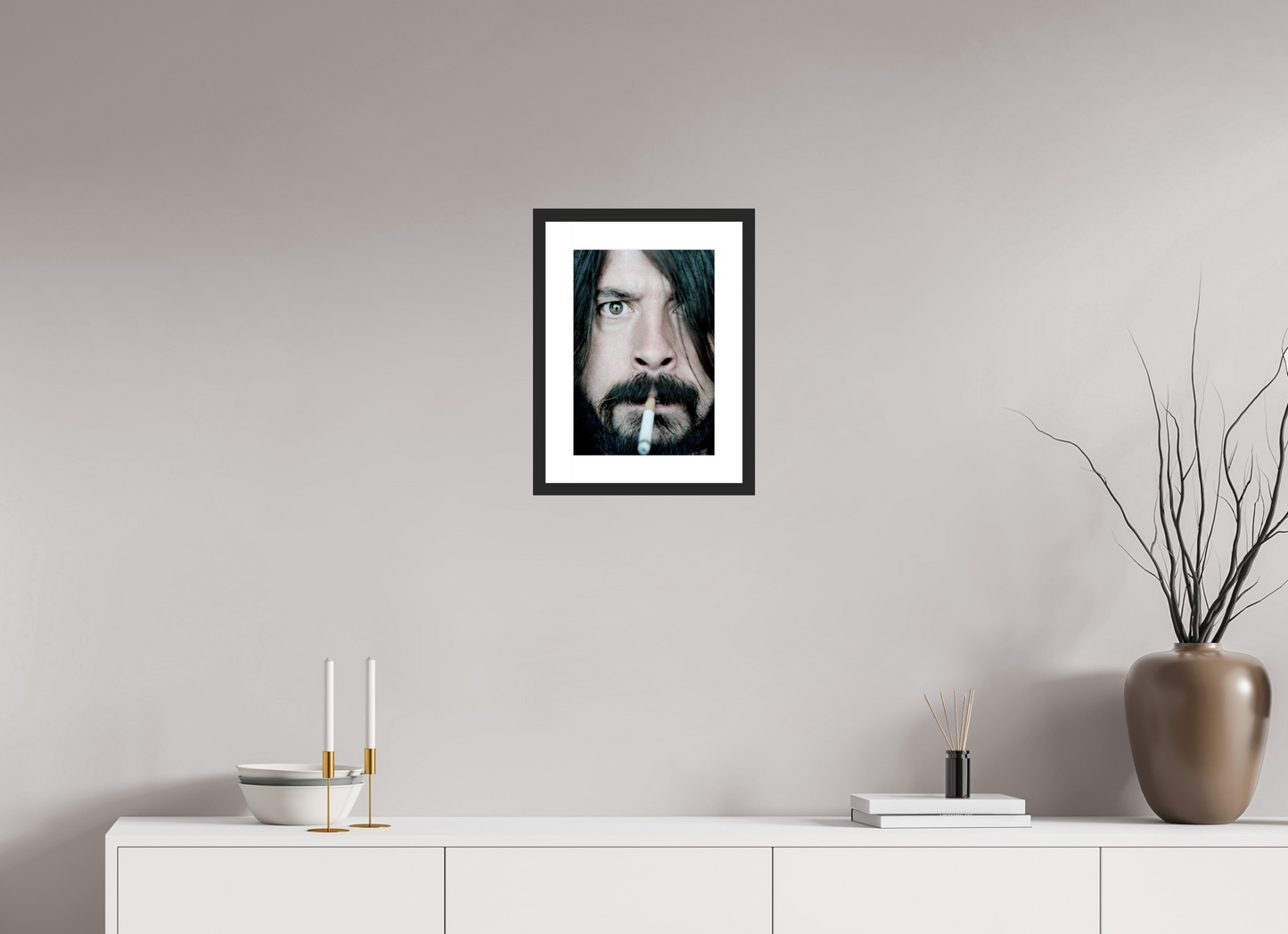 25 x 36 cm, Wood Frame with Passe-Partout | Black Matte Dave Grohl - Foo Fighters 01