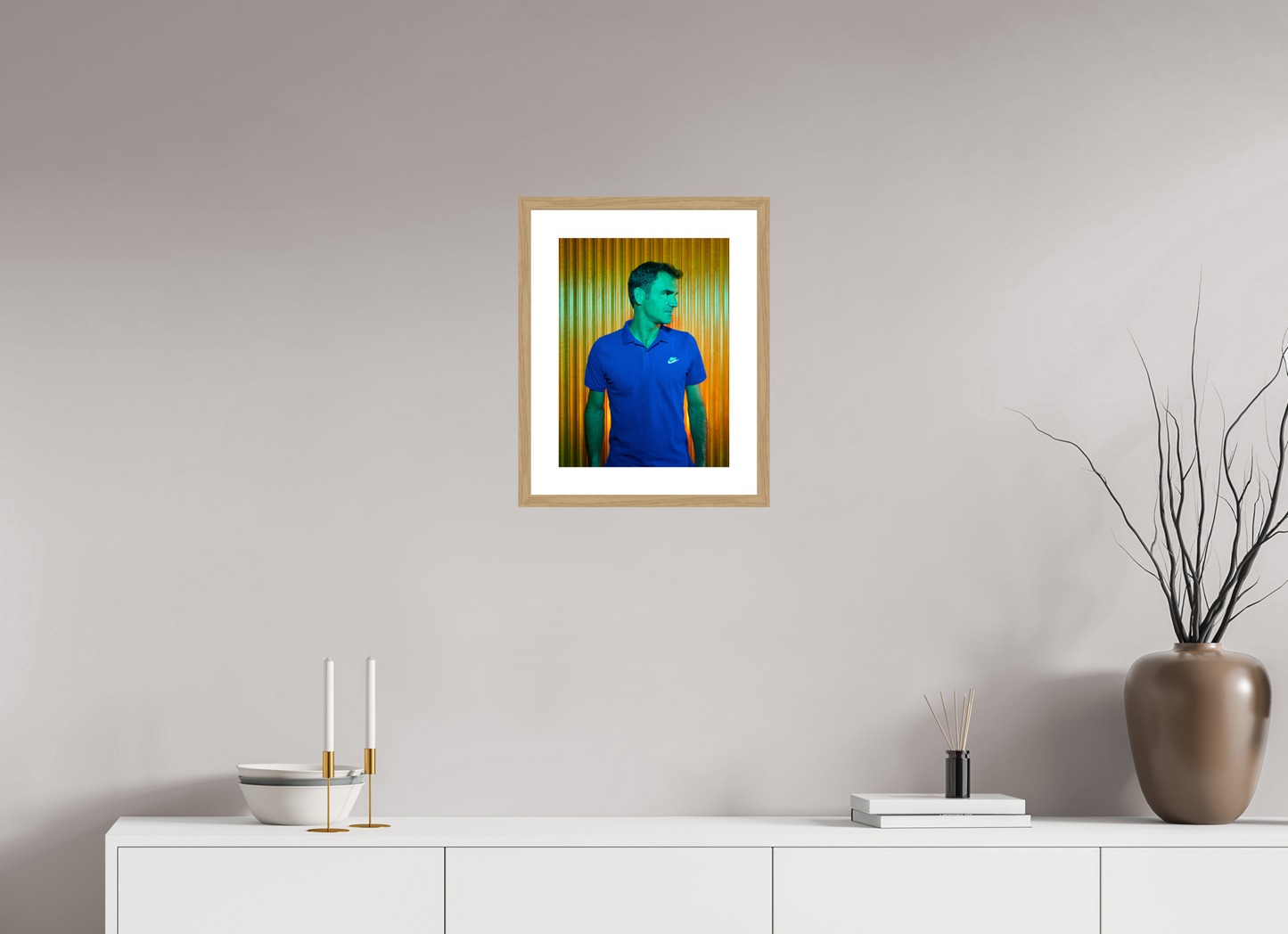 30 x 40 cm, Wood Frame with Passe-Partout | Oak Roger Federer 01