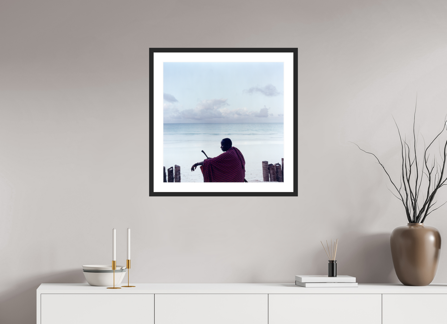 60 x 60 cm, Wood Frame with Passe-Partout | Black Matte Massai - Zanzibar, Tansania 02
