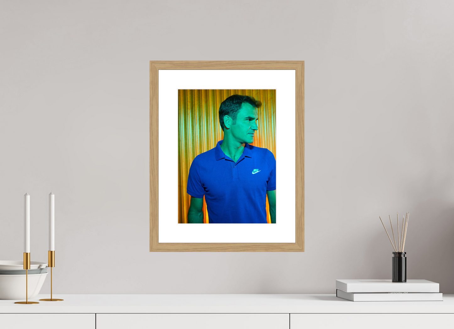 25 x 33,9 cm, Wood Frame with Passe-Partout | Oak Roger Federer 02