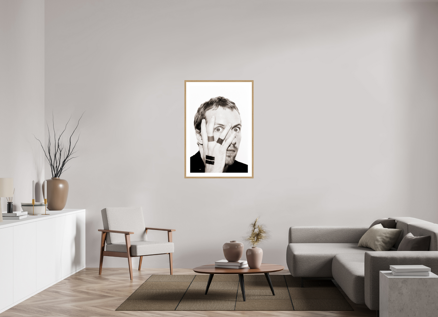 70 x 105 cm, Wood Frame with Passe-Partout | Oak Chris Martin - Coldplay 02
