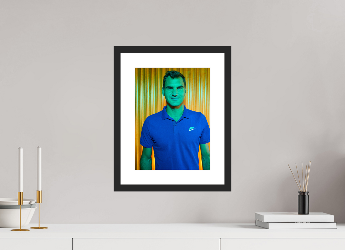 25 x 33,9 cm, Wood Frame with Passe-Partout | Black Matte Roger Federer 03