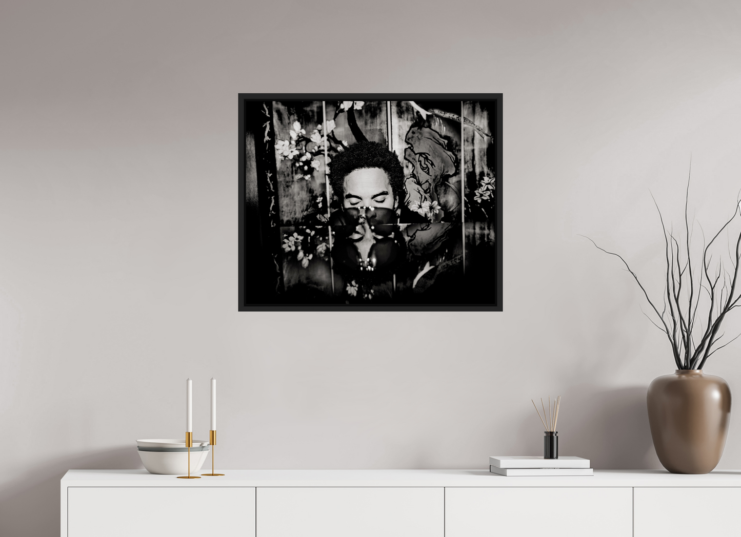 73,6 x 60 cm, Floater Frame | Black Matte Lenny Kravitz 01