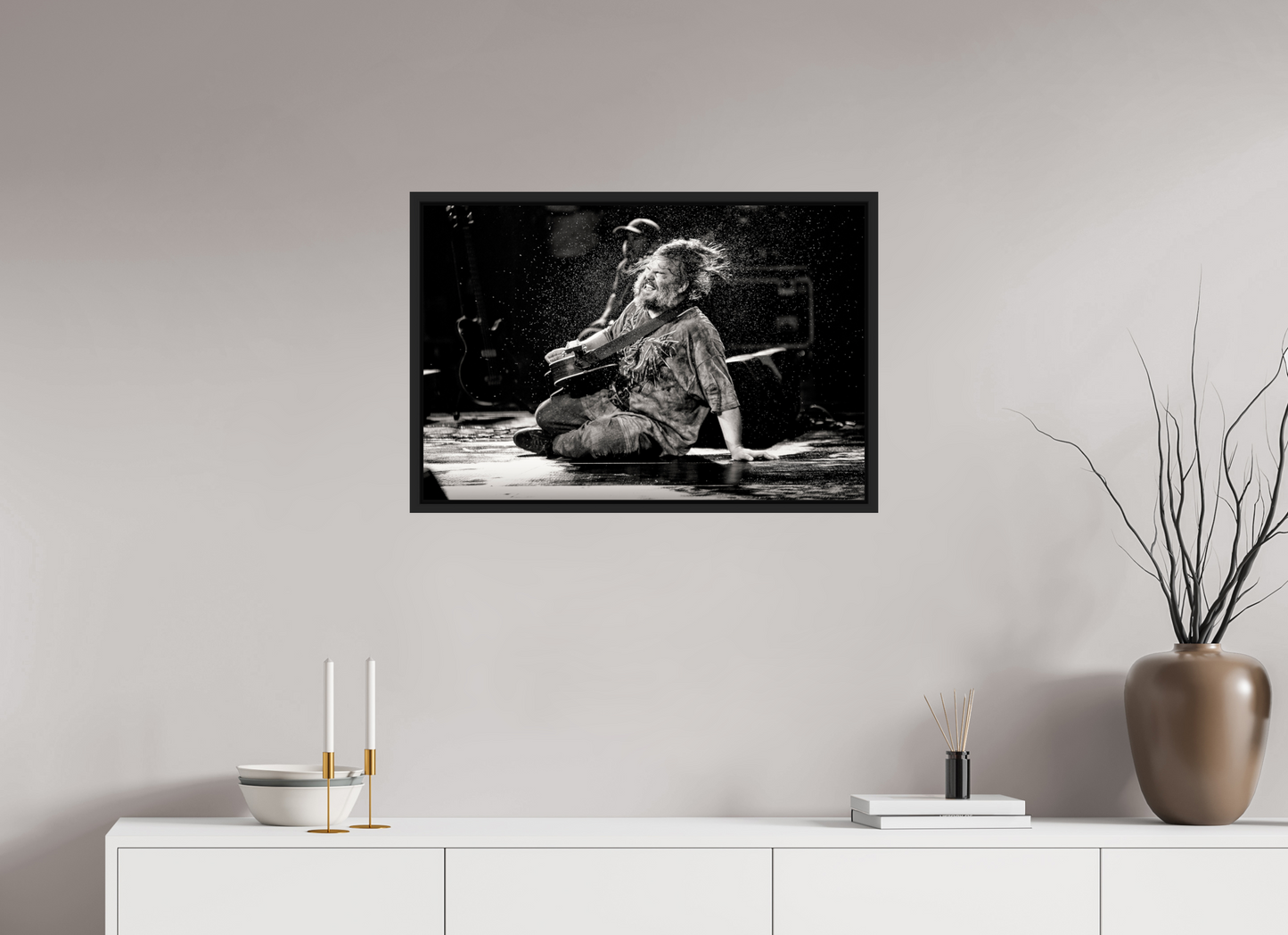 75 x 50 cm, Floater Frame | Black Matte Jack Black - Tenacious D Live 01