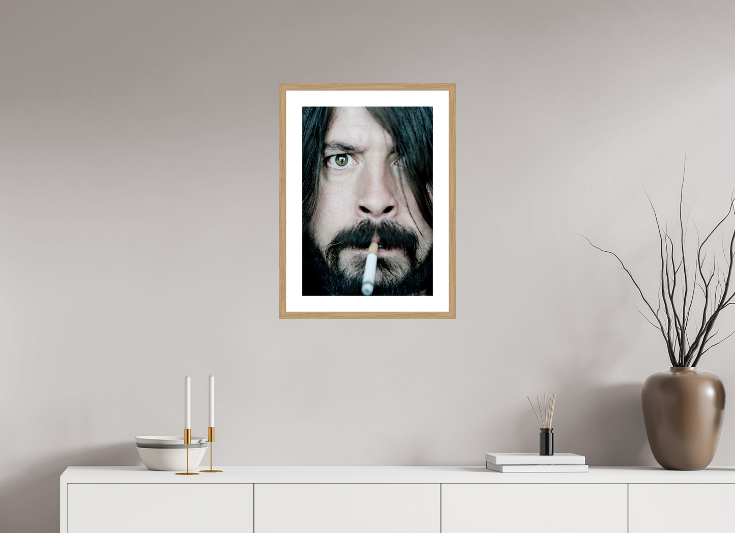40 x 57,5 cm, Wood Frame with Passe-Partout | Oak Dave Grohl - Foo Fighters 01