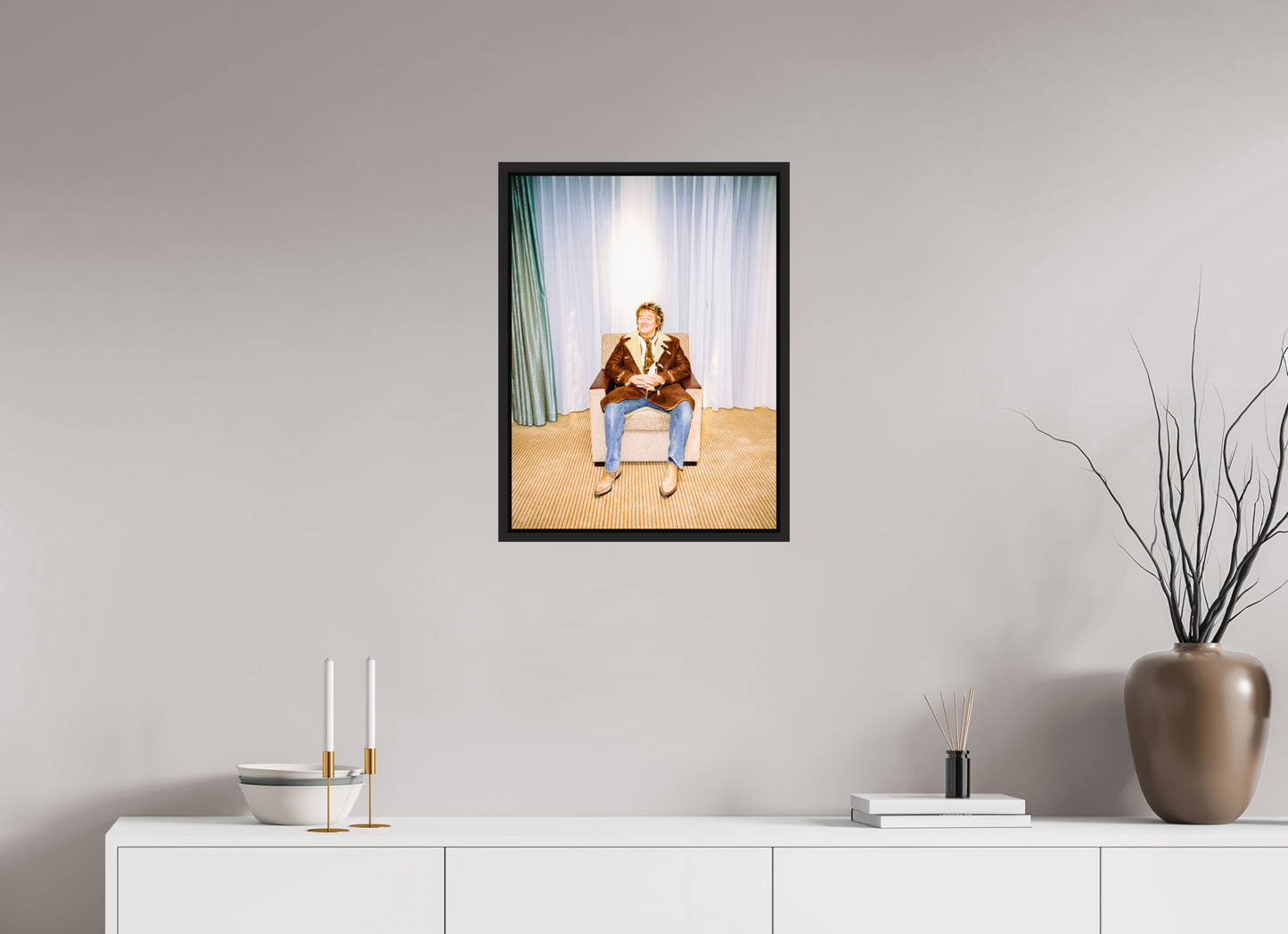 45 x 60 cm, Floater Frame | Black Matte Rod Stewart 01