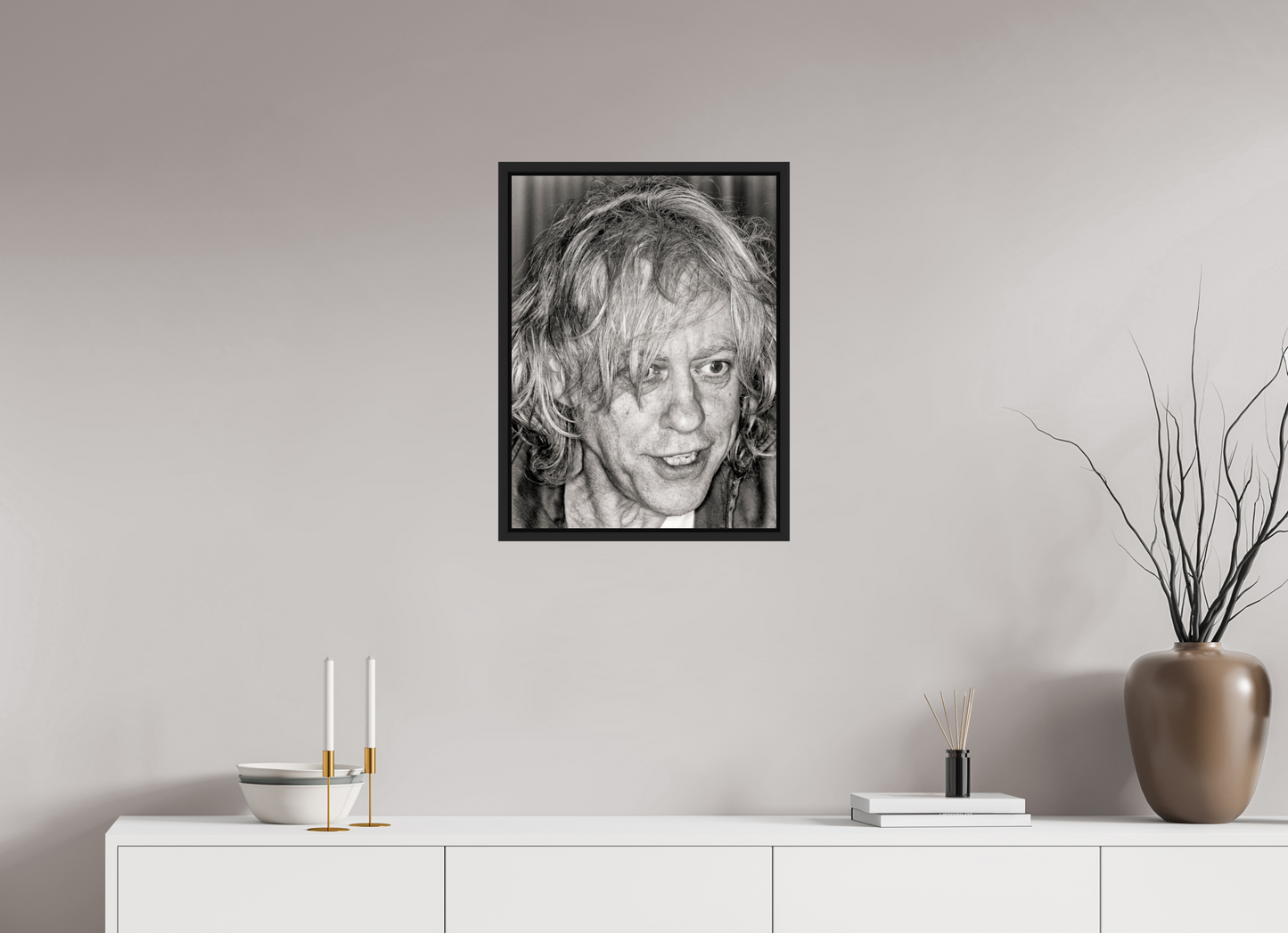 45 x 60 cm, Floater Frame | Black Matte Bob Geldof 06