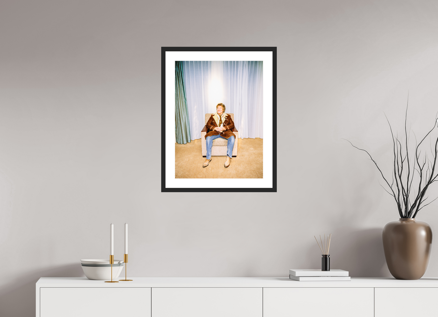 45 x 60 cm, Wood Frame with Passe-Partout | Black Matte Rod Stewart 01