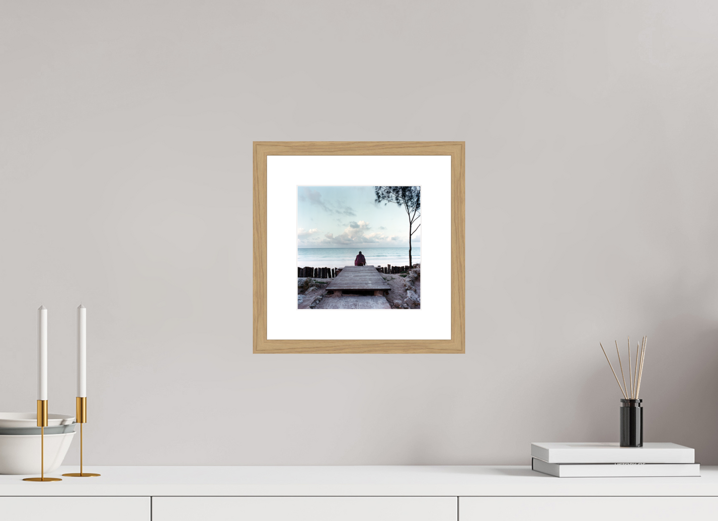 20 x 20 cm, Wood Frame with Passe-Partout | Oak Massai - Zanzibar, Tansania 01