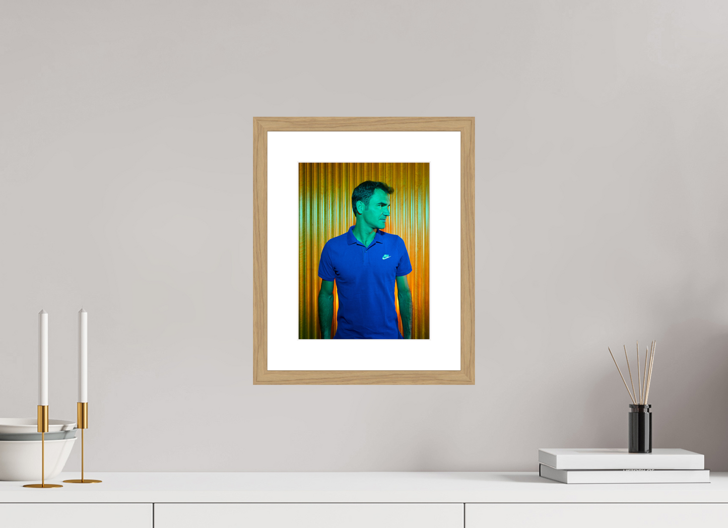 21 x 28 cm, Wood Frame with Passe-Partout | Oak Roger Federer 01