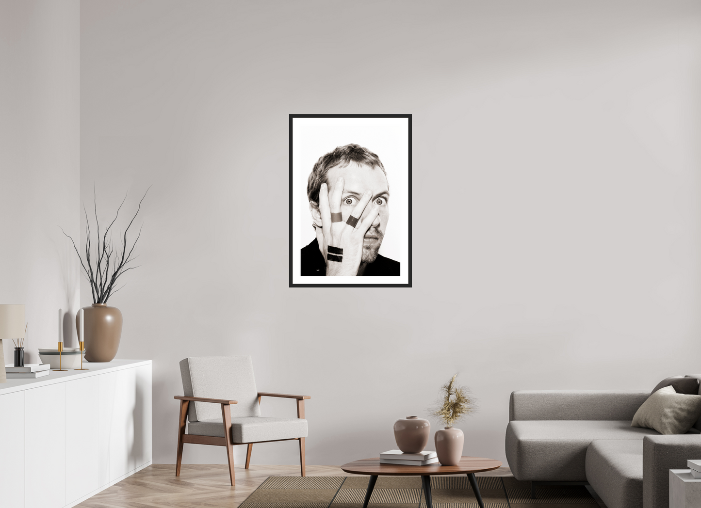 60 x 90 cm, Wood Frame with Passe-Partout | Black Matte Chris Martin - Coldplay 02