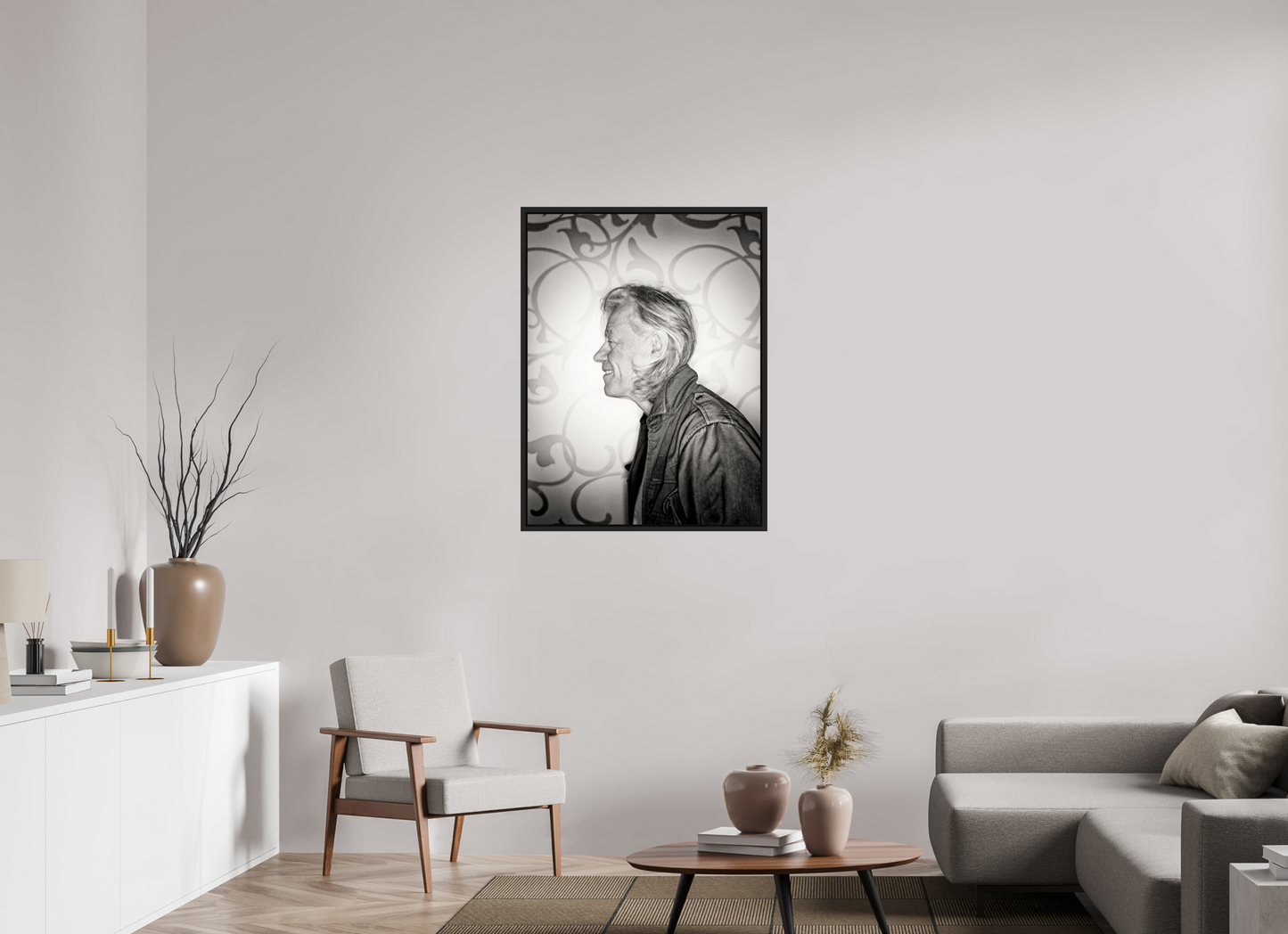75 x 100 cm, Floater Frame | Black Matte Bob Geldof 02